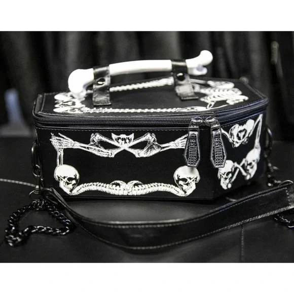 Kreepsville Black Coffin-Shaped Handbag with Skeleton Design - Picture 6 of 12